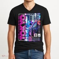 Tokyo City 80s Synthwave Racing Car Japan Tokyo V-Neck T-Shirt thumb 2