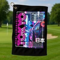 Tokyo City 80s Synthwave Racing Car Japan Tokyo Golf Towel thumb 1