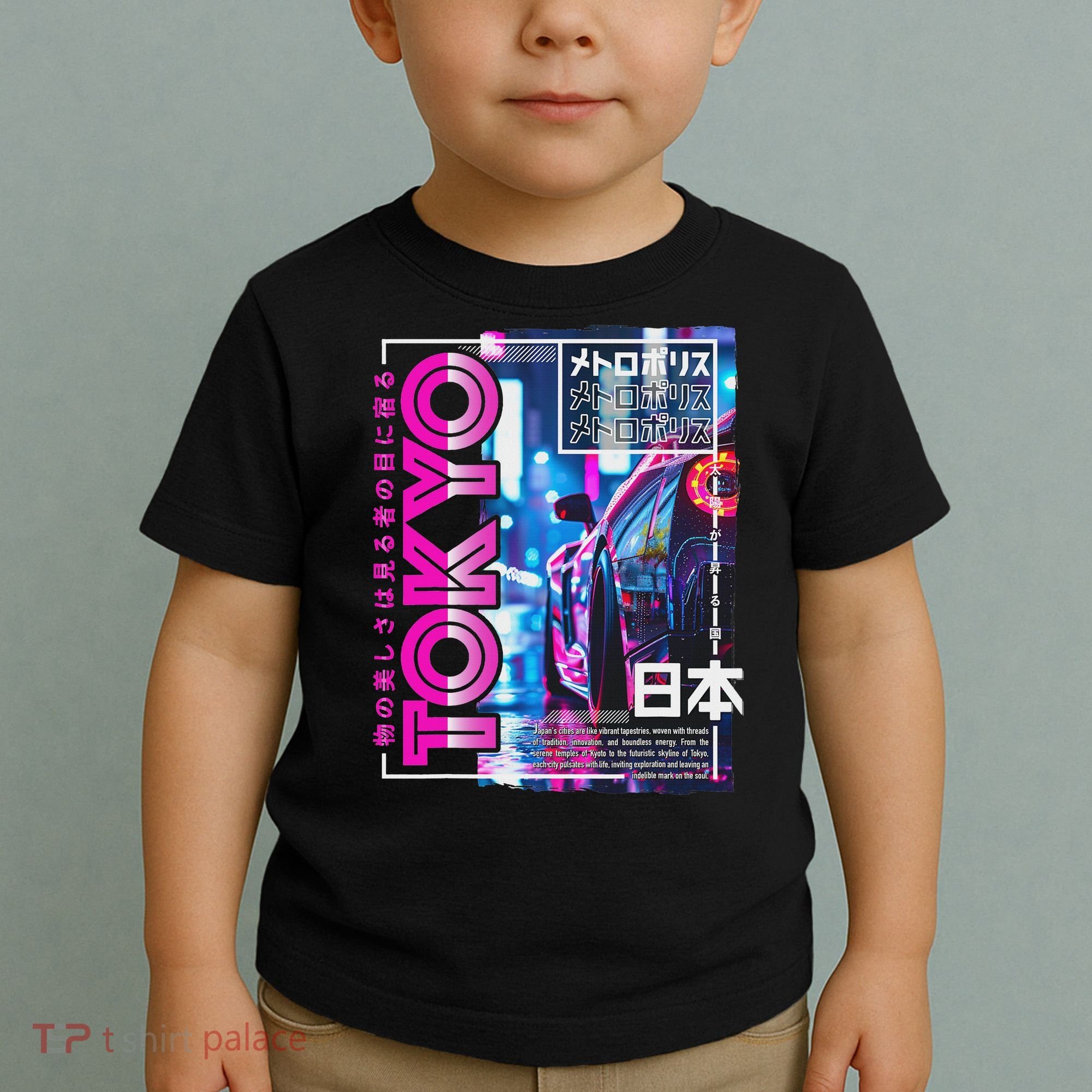 Tokyo City 80s Synthwave Racing Car Japan Tokyo Toddler T-Shirt