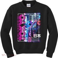 Tokyo City 80s Synthwave Racing Car Japan Tokyo Kids Sweatshirt thumb 0