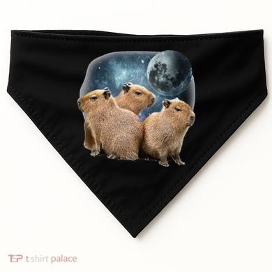 Three Capybaras And Moon Funny Capybara Humor Parody USA-Made Doggie Bandana