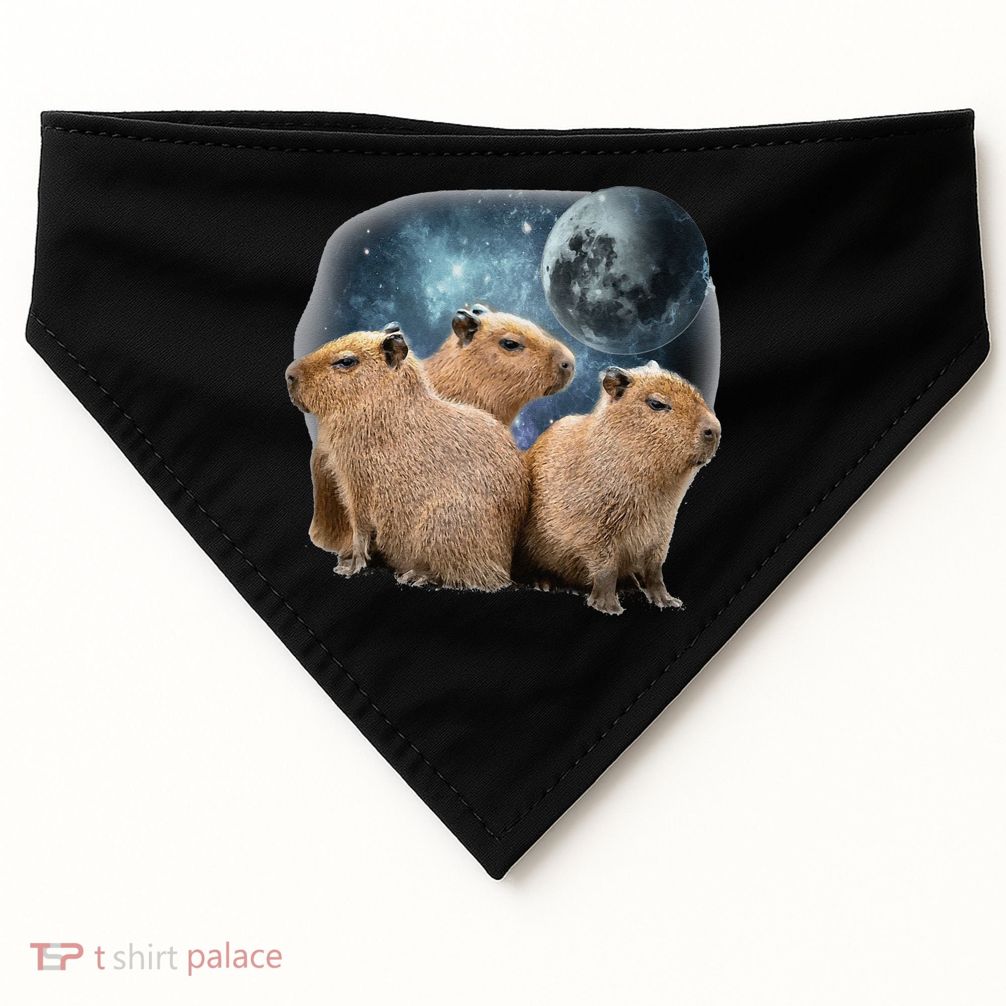 Three Capybaras And Moon Funny Capybara Humor Parody USA-Made Doggie Bandana