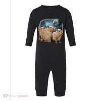 Three Capybaras And Moon Funny Capybara Humor Parody Infant Fleece One Piece thumb 0