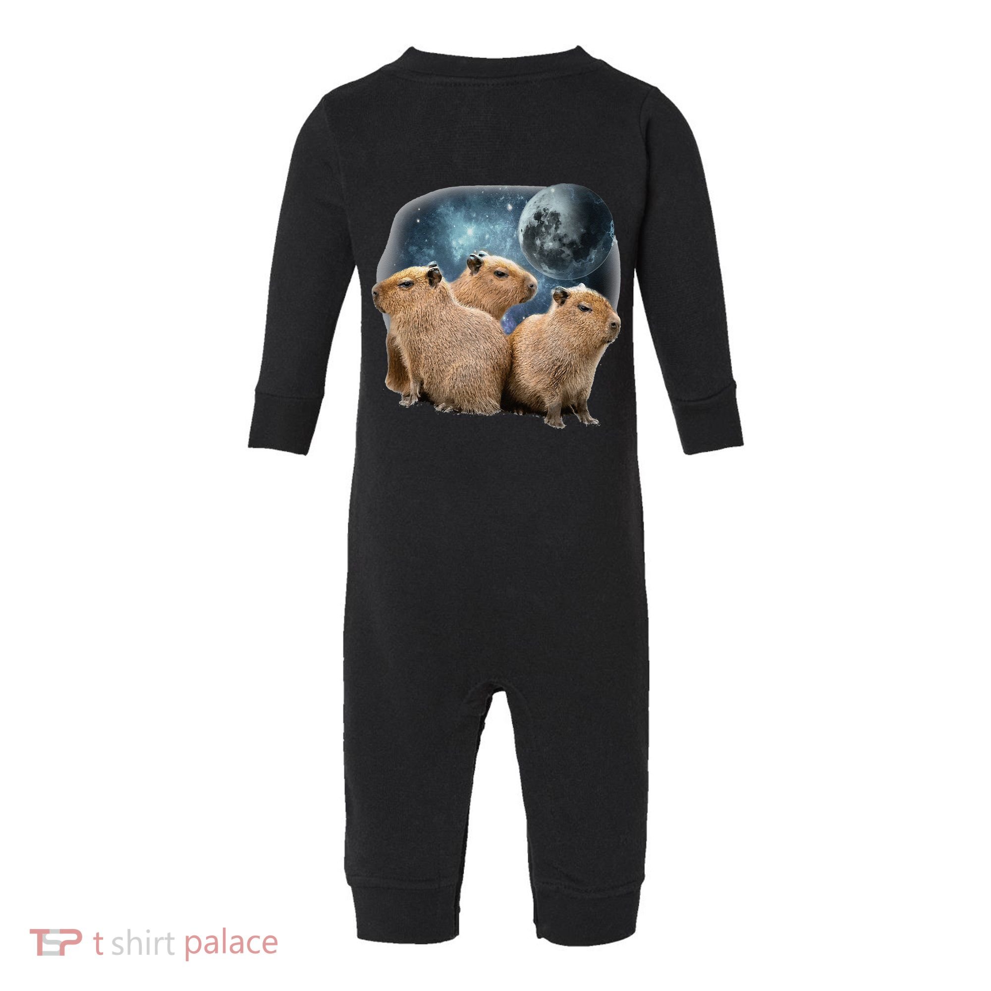 Three Capybaras And Moon Funny Capybara Humor Parody Infant Fleece One Piece