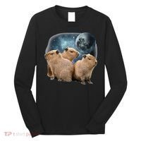 Three Capybaras And Moon Funny Capybara Humor Parody Long Sleeve Shirt thumb 0