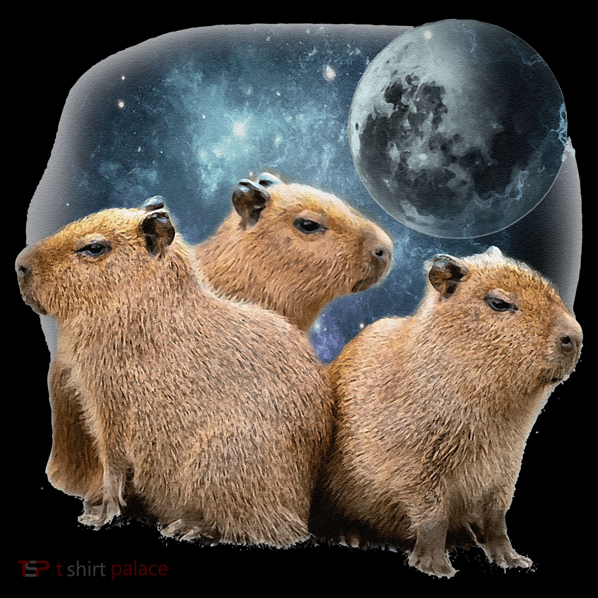 Three Capybaras And Moon Funny Capybara Humor Parody Apron