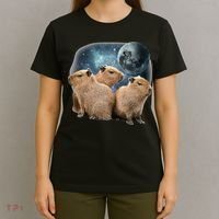 Three Capybaras And Moon Funny Capybara Humor Parody T-Shirt thumb 4