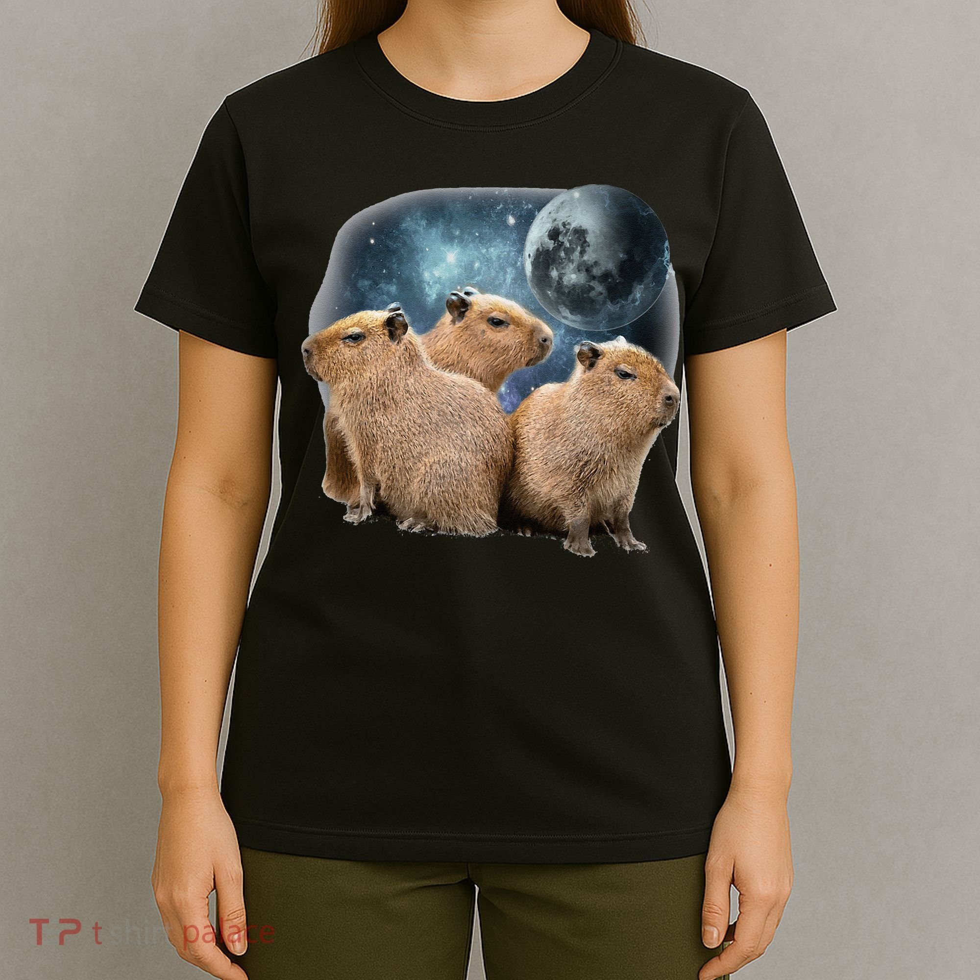 Three Capybaras And Moon Funny Capybara Humor Parody T-Shirt