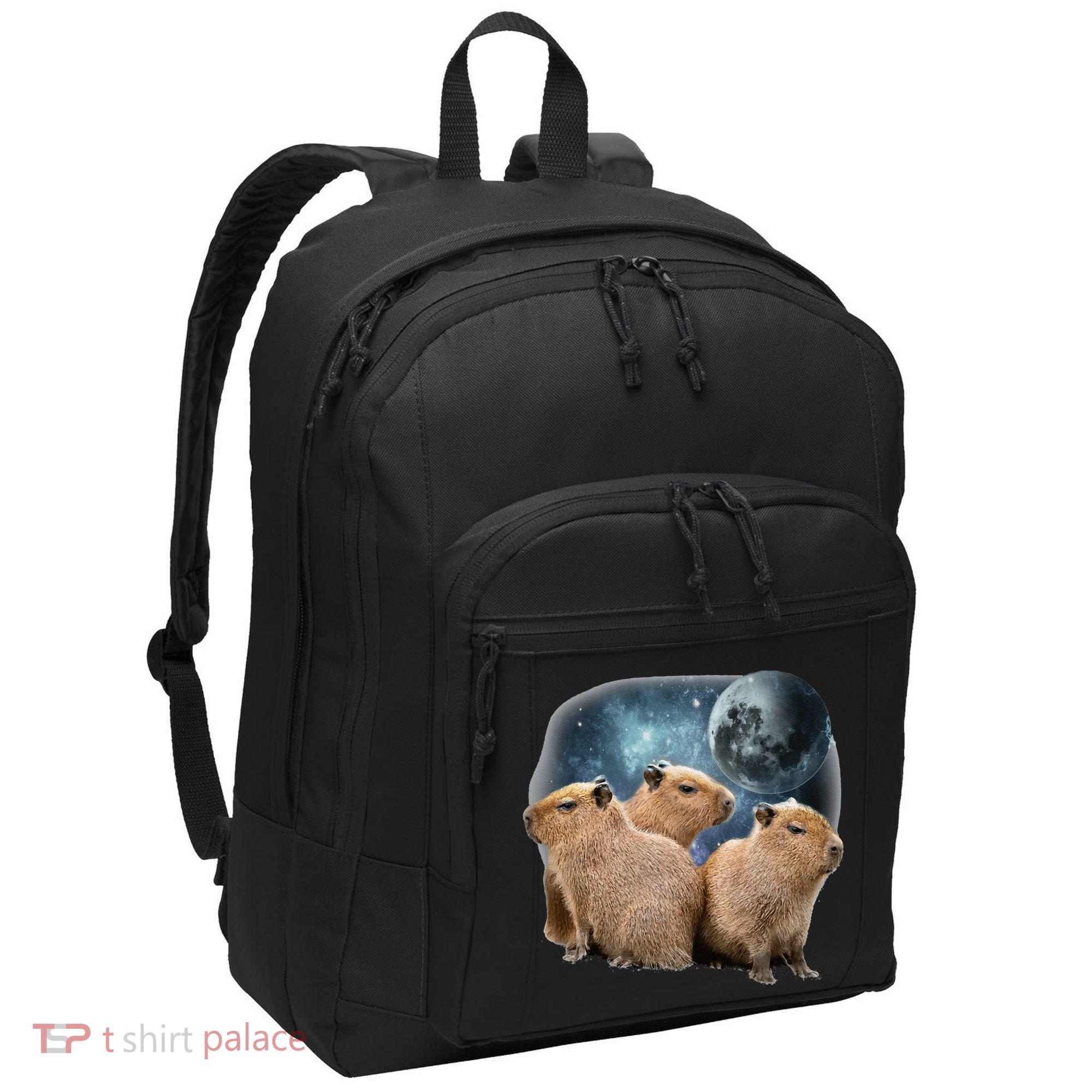 Three Capybaras And Moon Funny Capybara Humor Parody Port Authority Basic Backpack