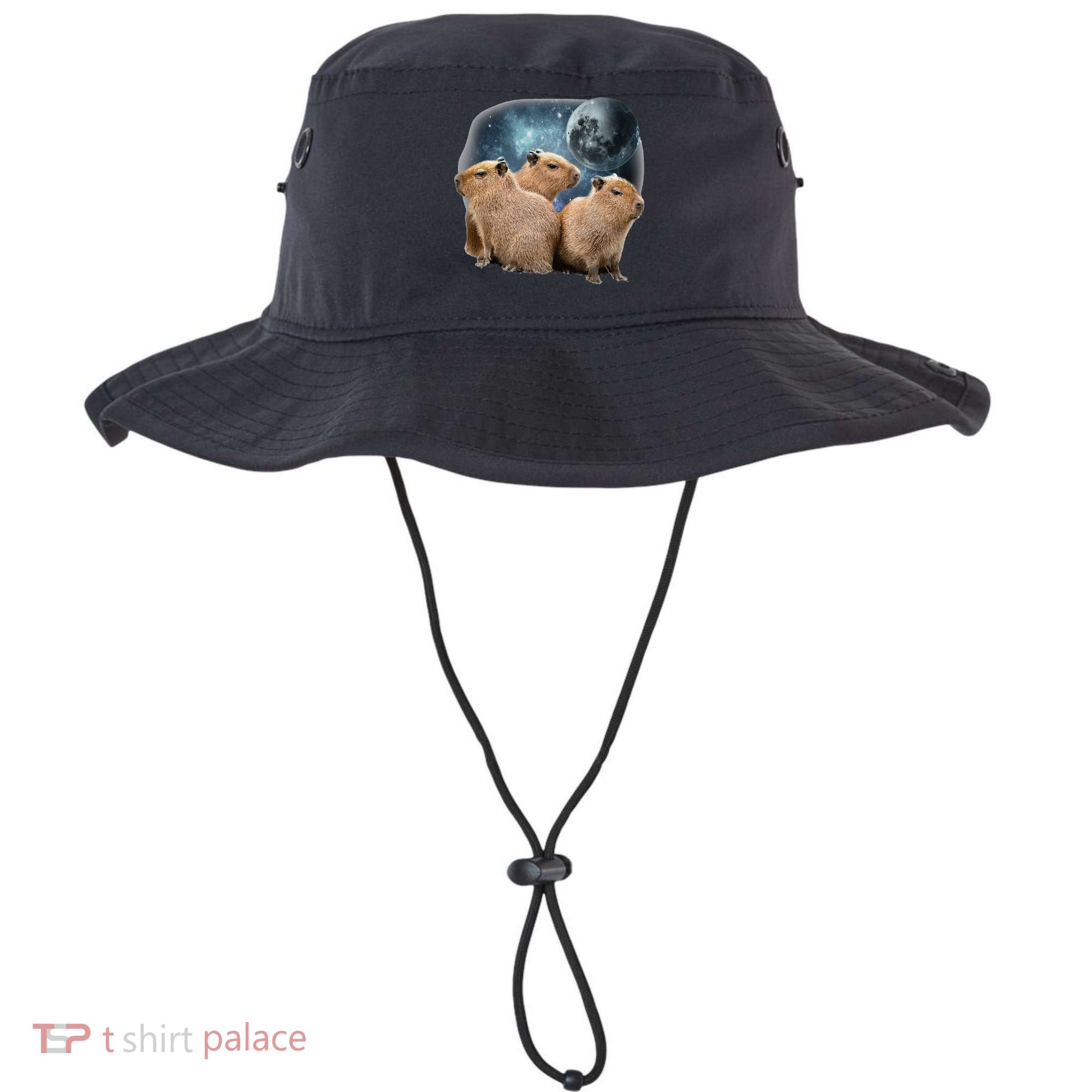 Three Capybaras And Moon Funny Capybara Humor Parody Bucket Hat