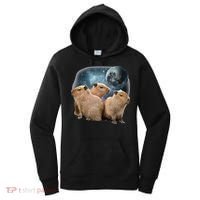Three Capybaras And Moon Funny Capybara Humor Parody Women's Hoodie thumb 0