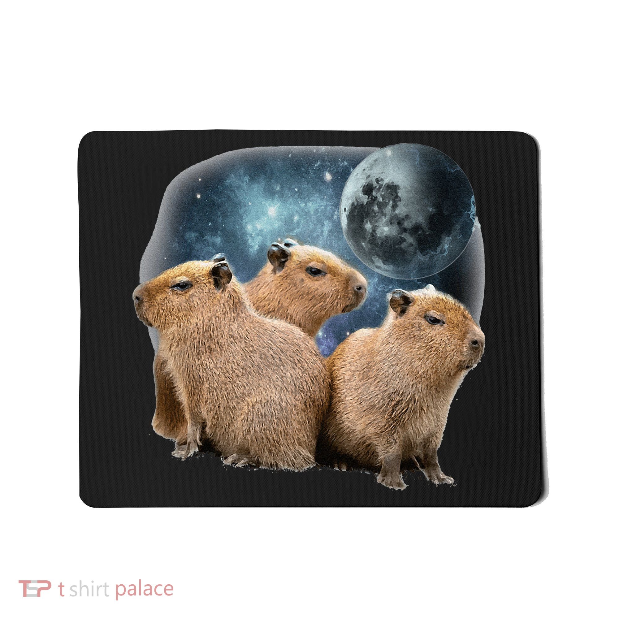 Three Capybaras And Moon Funny Capybara Humor Parody Mousepad