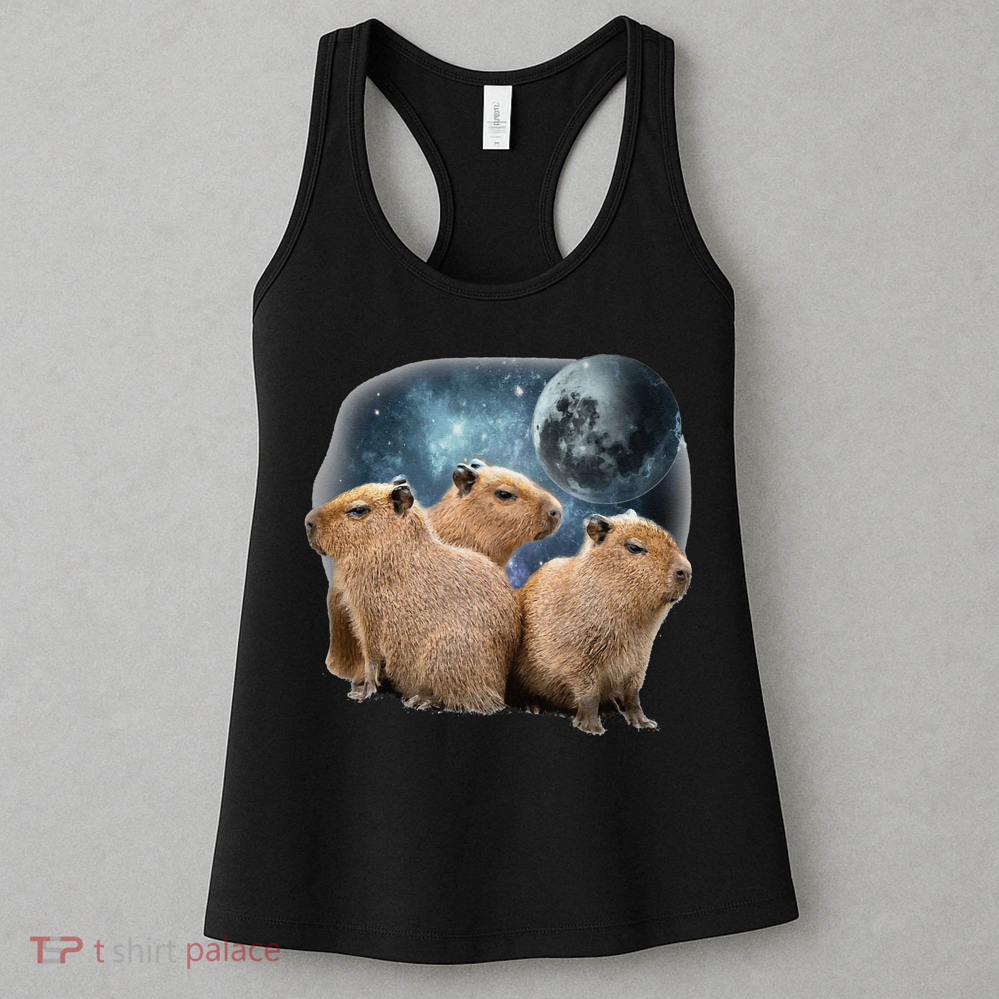 Three Capybaras And Moon Funny Capybara Humor Parody Women's Tank Top