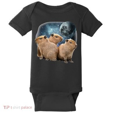 Three Capybaras And Moon Funny Capybara Humor Parody Baby Bodysuit