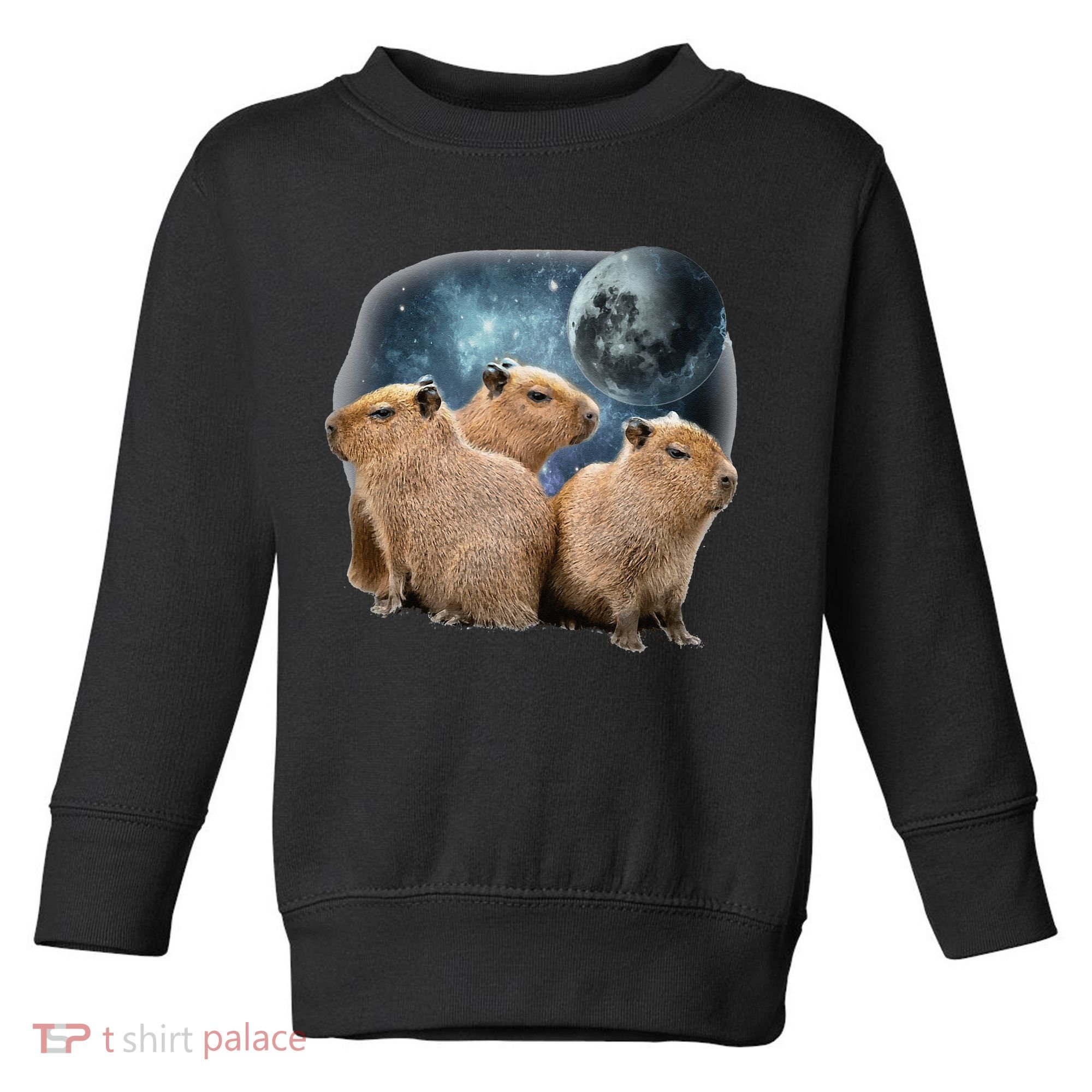 Three Capybaras And Moon Funny Capybara Humor Parody Toddler Sweatshirt