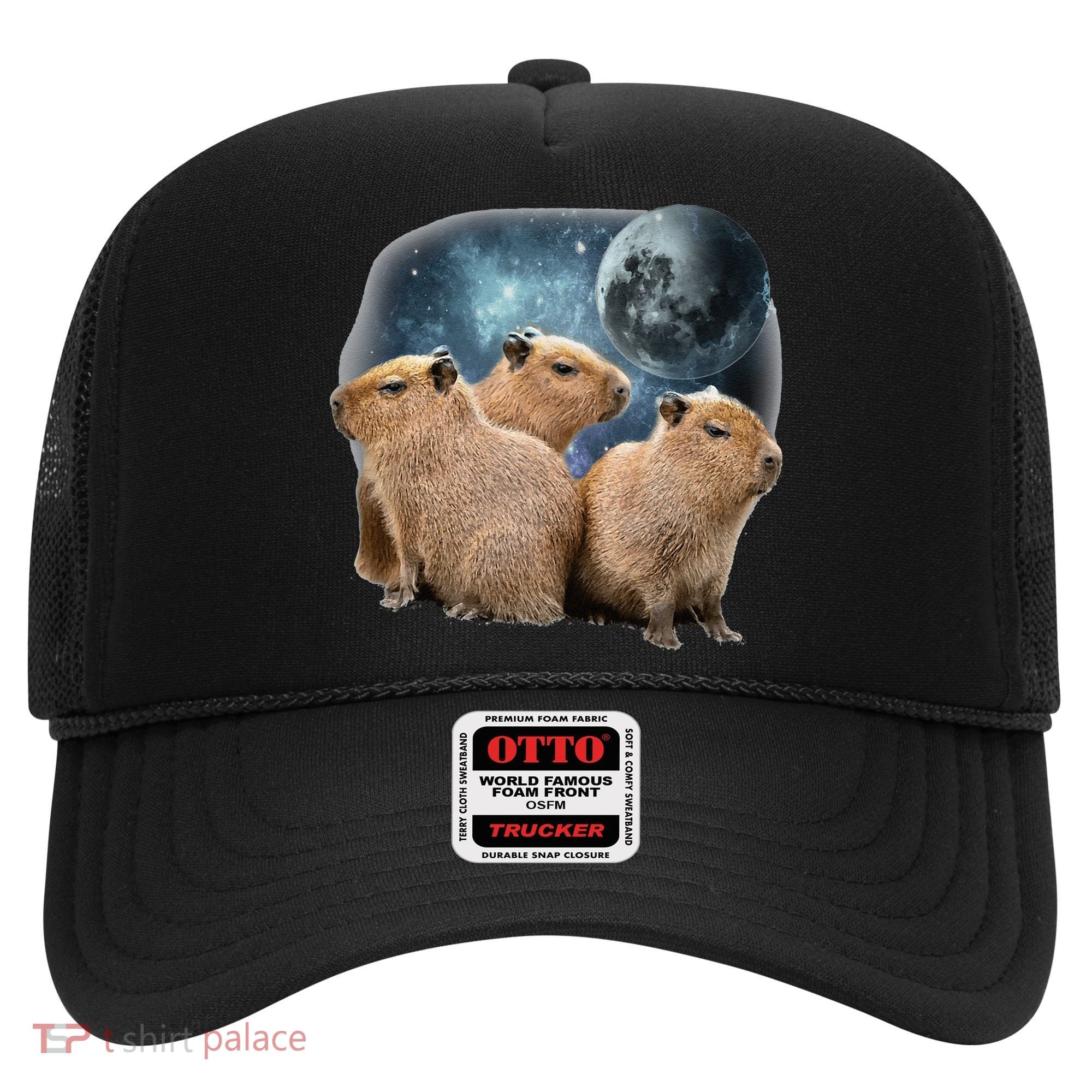 Three Capybaras And Moon Funny Capybara Humor Parody Hat