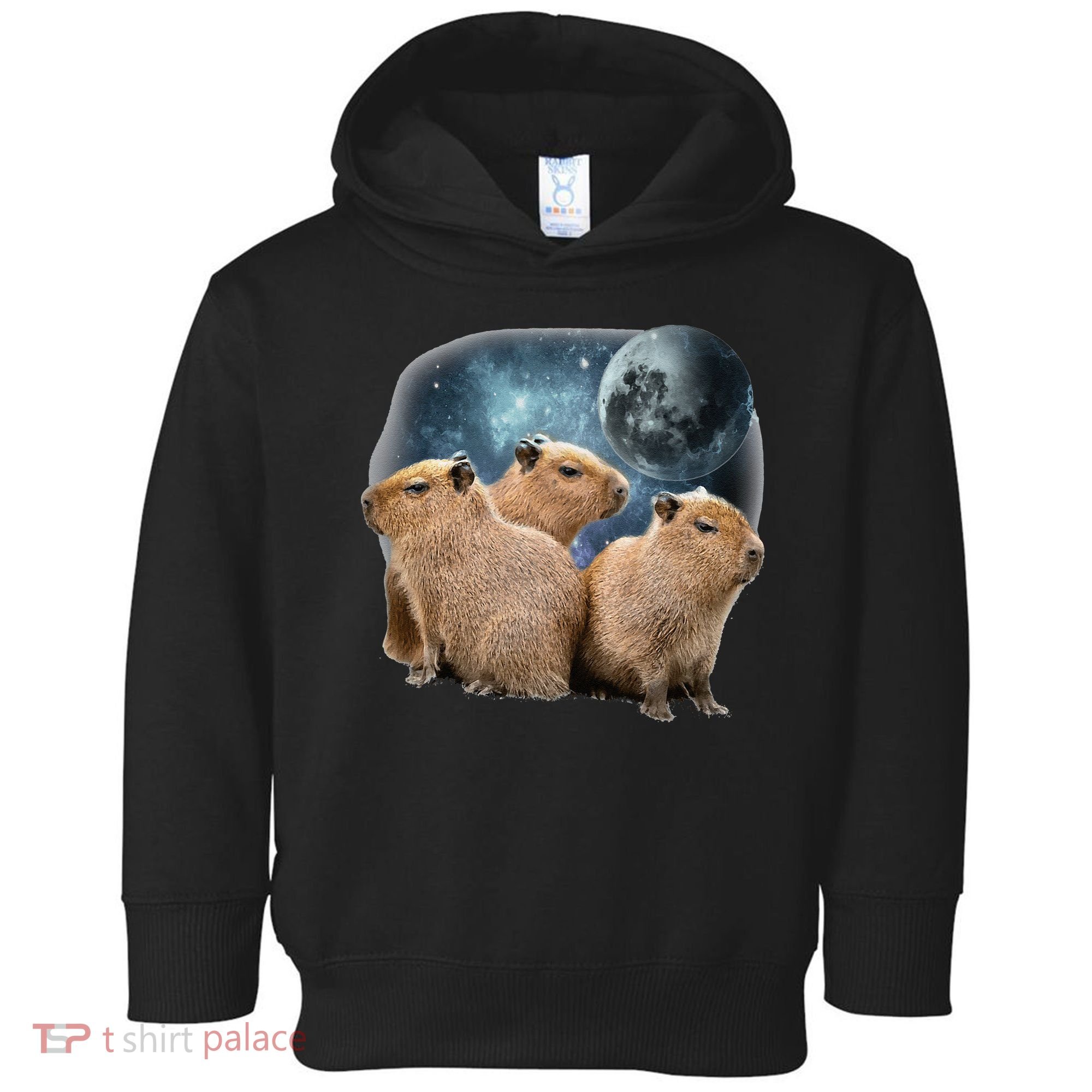 Three Capybaras And Moon Funny Capybara Humor Parody Toddler Hoodie