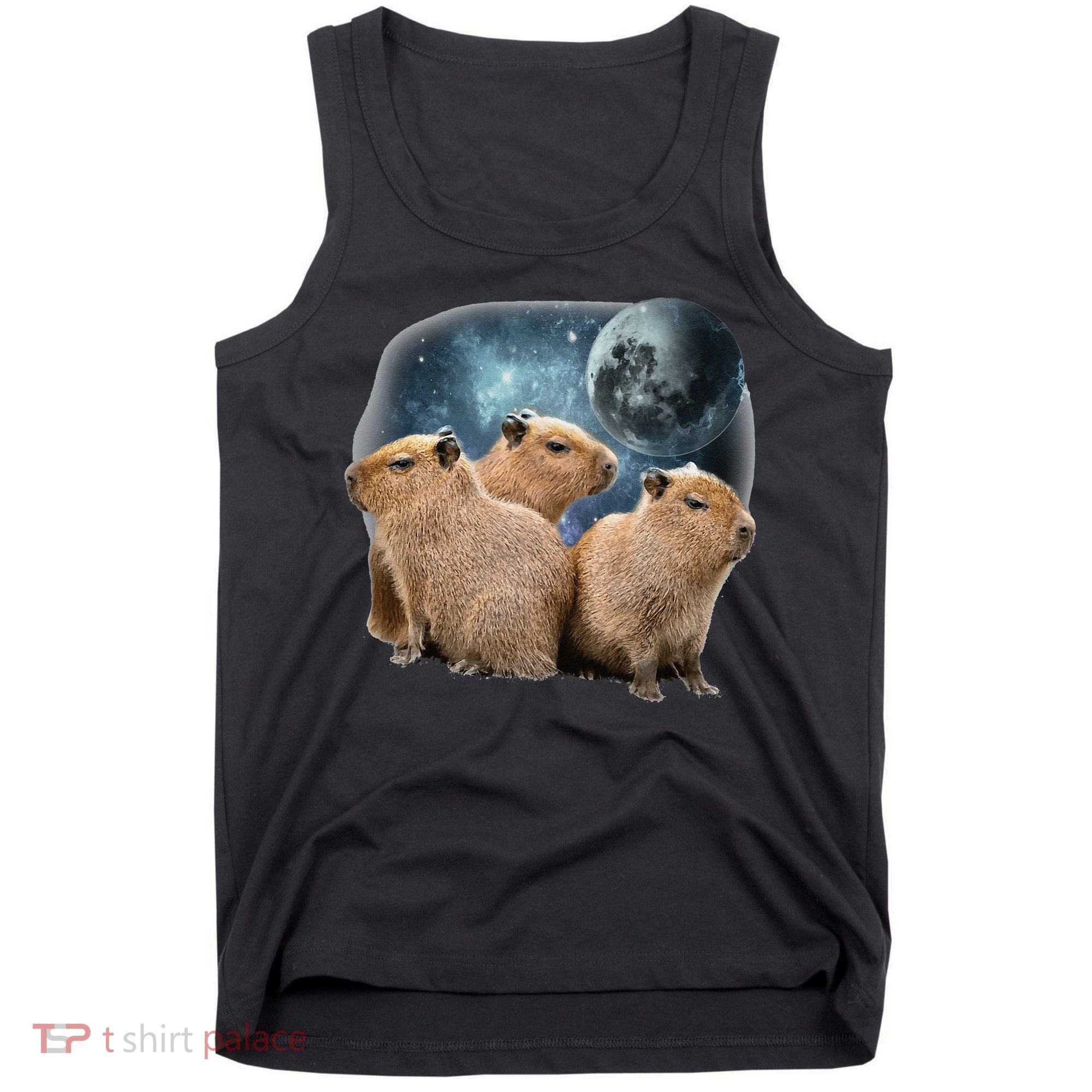 Three Capybaras And Moon Funny Capybara Humor Parody Tank Top