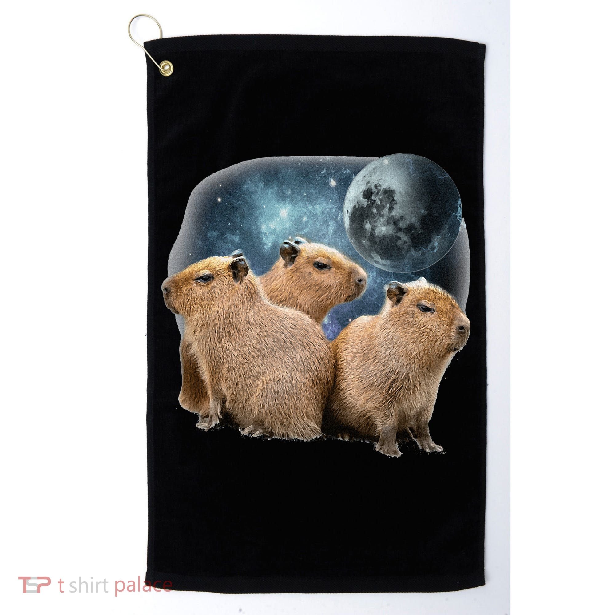 Three Capybaras And Moon Funny Capybara Humor Parody Golf Towel