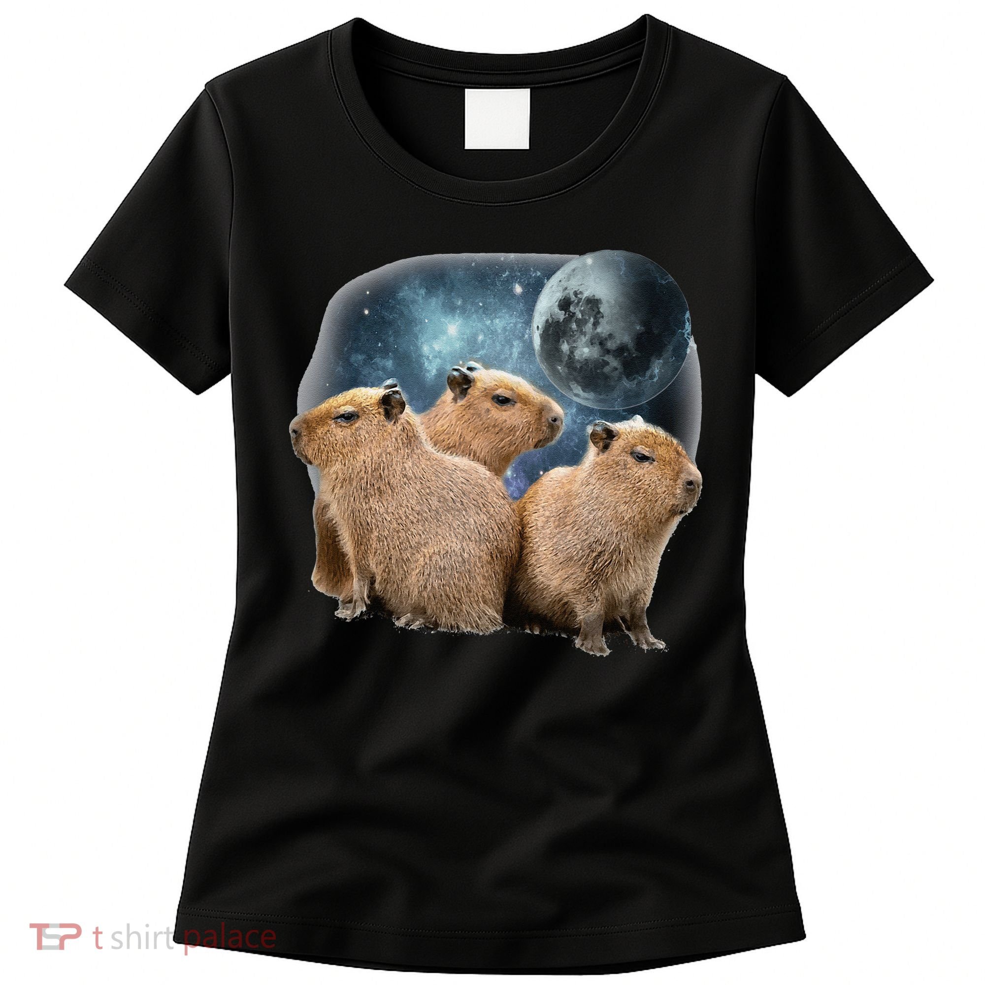Three Capybaras And Moon Funny Capybara Humor Parody Women's T-Shirt