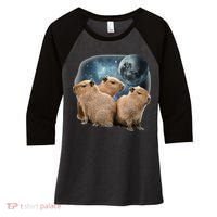 Three Capybaras And Moon Funny Capybara Humor Parody Women's Tri-Blend 3/4-Sleeve Raglan Shirt thumb 0
