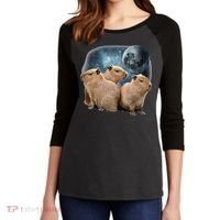 Three Capybaras And Moon Funny Capybara Humor Parody Women's Tri-Blend 3/4-Sleeve Raglan Shirt thumb 2