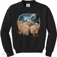 Three Capybaras And Moon Funny Capybara Humor Parody Kids Sweatshirt thumb 0