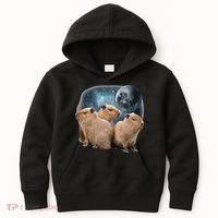 Three Capybaras And Moon Funny Capybara Humor Parody Kids Hoodie thumb 0