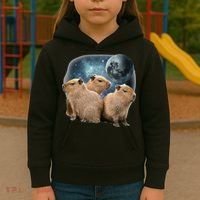 Three Capybaras And Moon Funny Capybara Humor Parody Kids Hoodie thumb 3