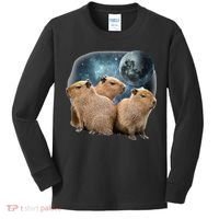 Three Capybaras And Moon Funny Capybara Humor Parody Kids Long Sleeve Shirt thumb 0