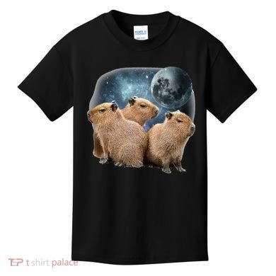 Three Capybaras And Moon Funny Capybara Humor Parody Kids T-Shirt
