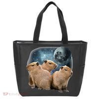 Three Capybaras And Moon Funny Capybara Humor Parody Tote Bag thumb 0