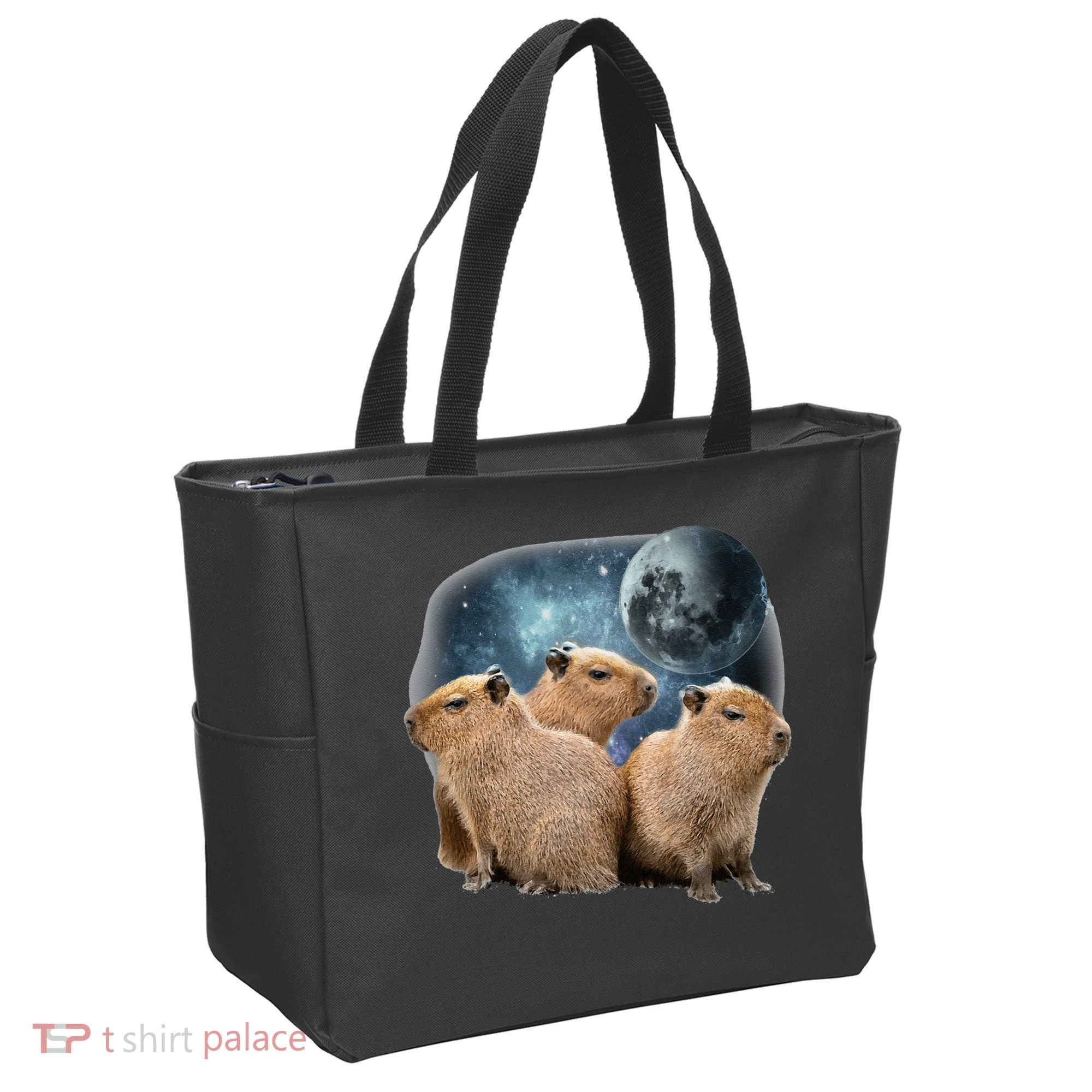 Three Capybaras And Moon Funny Capybara Humor Parody Tote Bag
