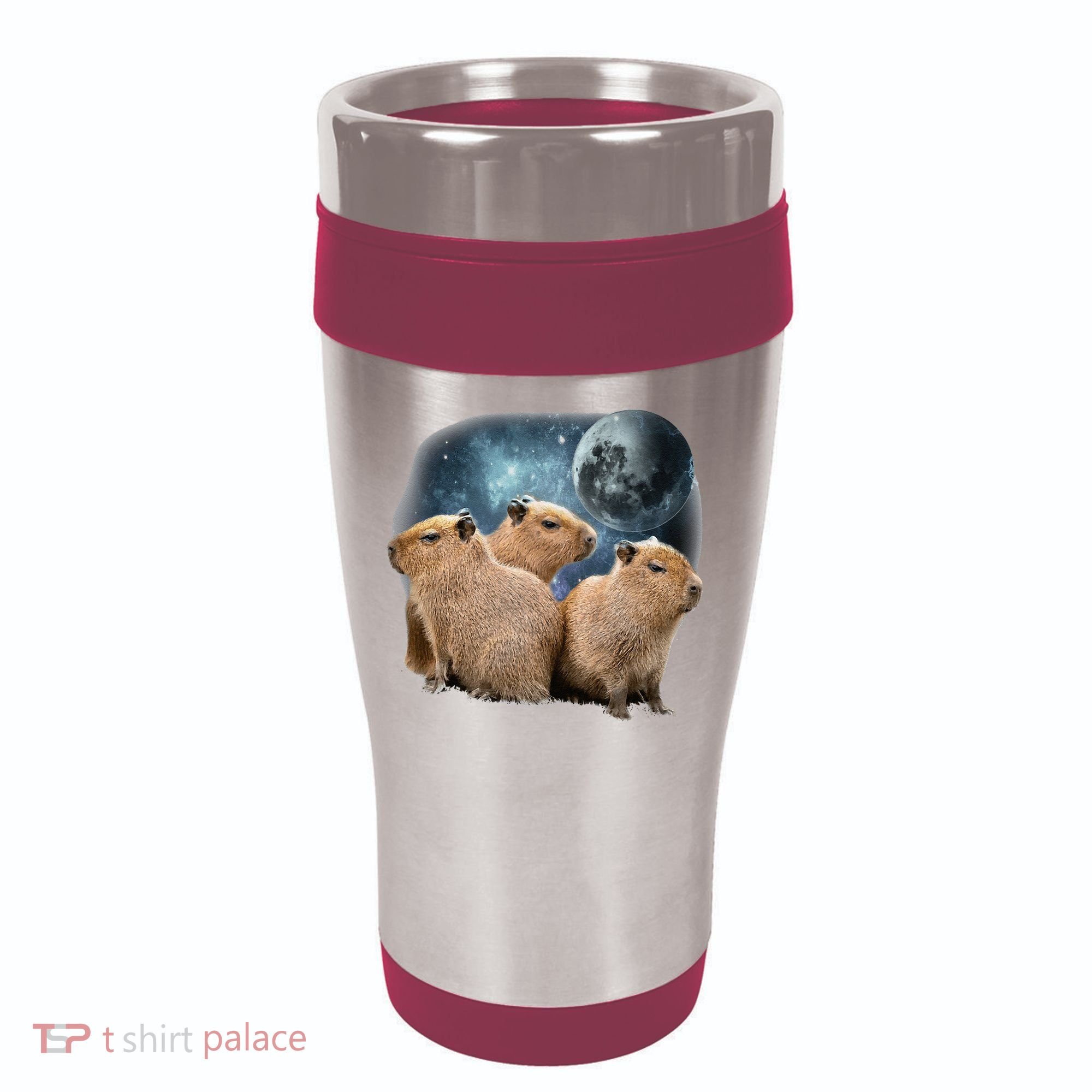 Three Capybaras And Moon Funny Capybara Humor Parody 16oz Travel Tumbler
