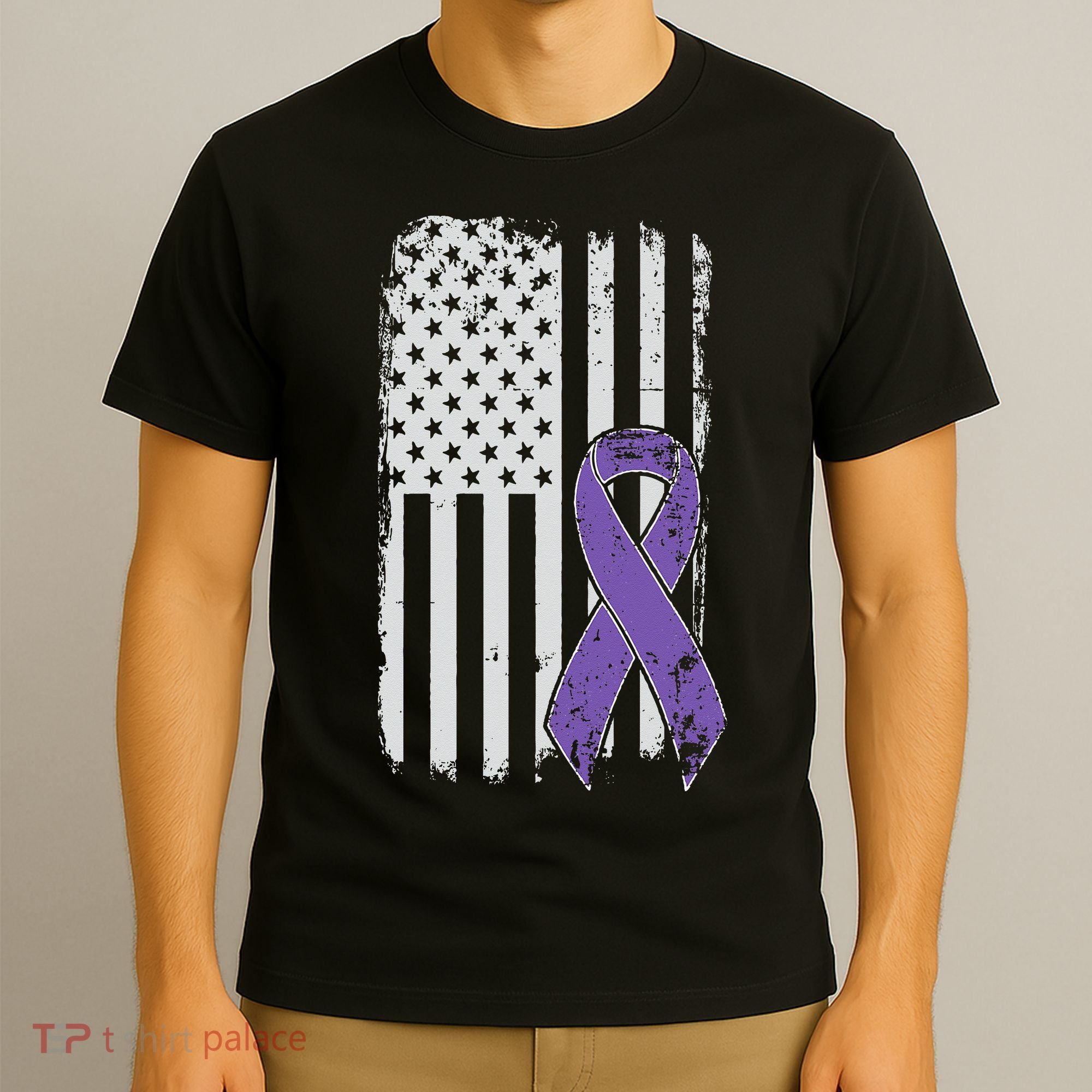 Testicular Cancer Awareness Vintage USA American Flag T-Shirt