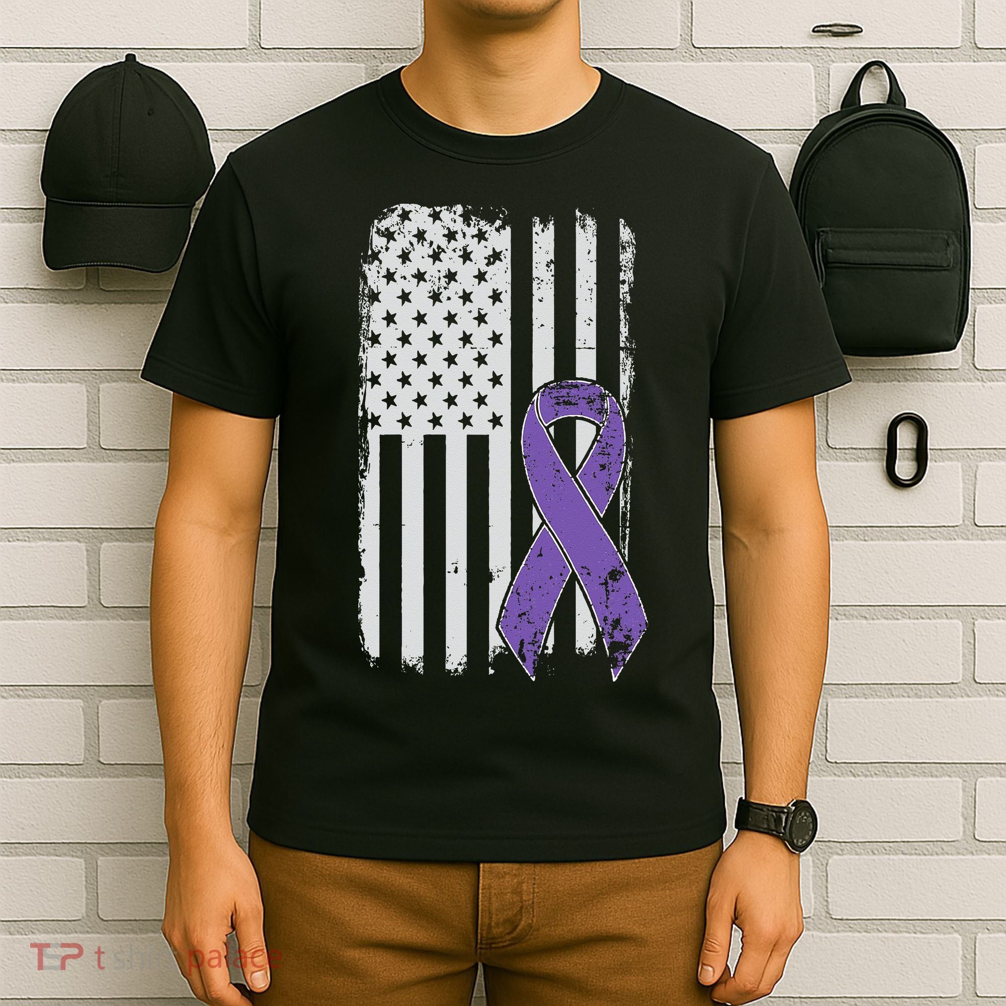 Testicular Cancer Awareness Vintage USA American Flag T-Shirt
