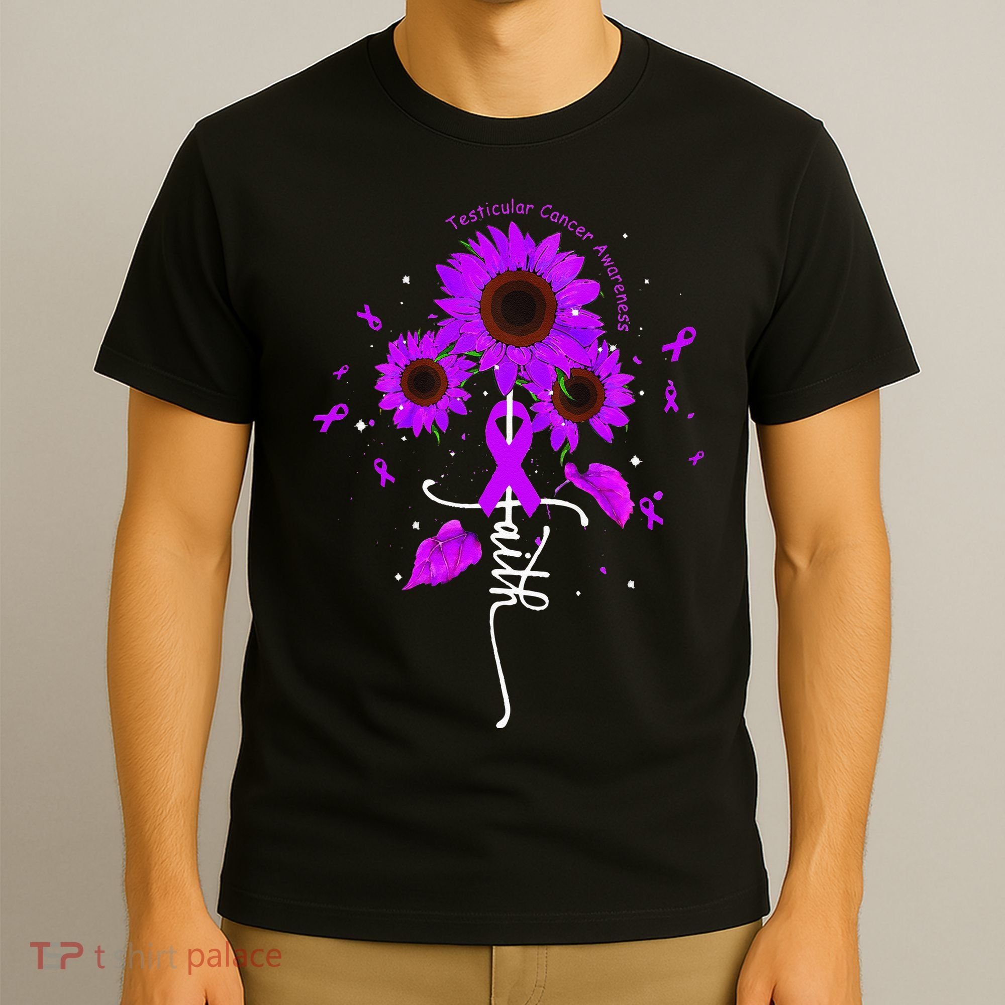 Testicular Cancer Awareness Faith Ribbon Sunflower T-Shirt