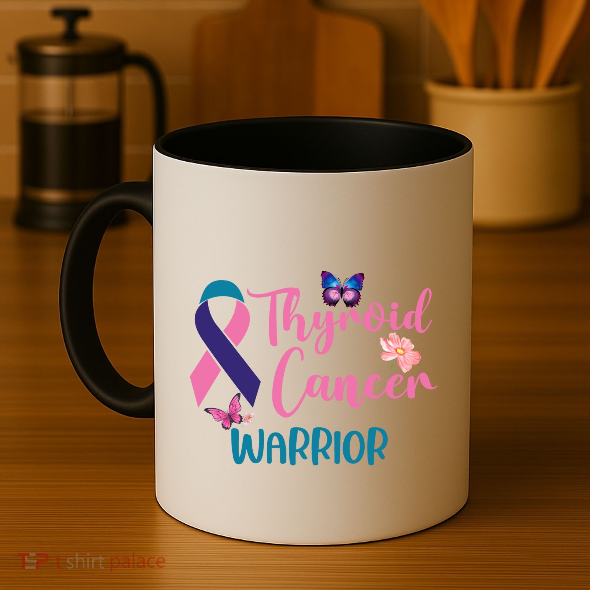 Thyroid Cancer Awareness Butterflies Warrior Ribbon Cute Gift Coffee Mug
