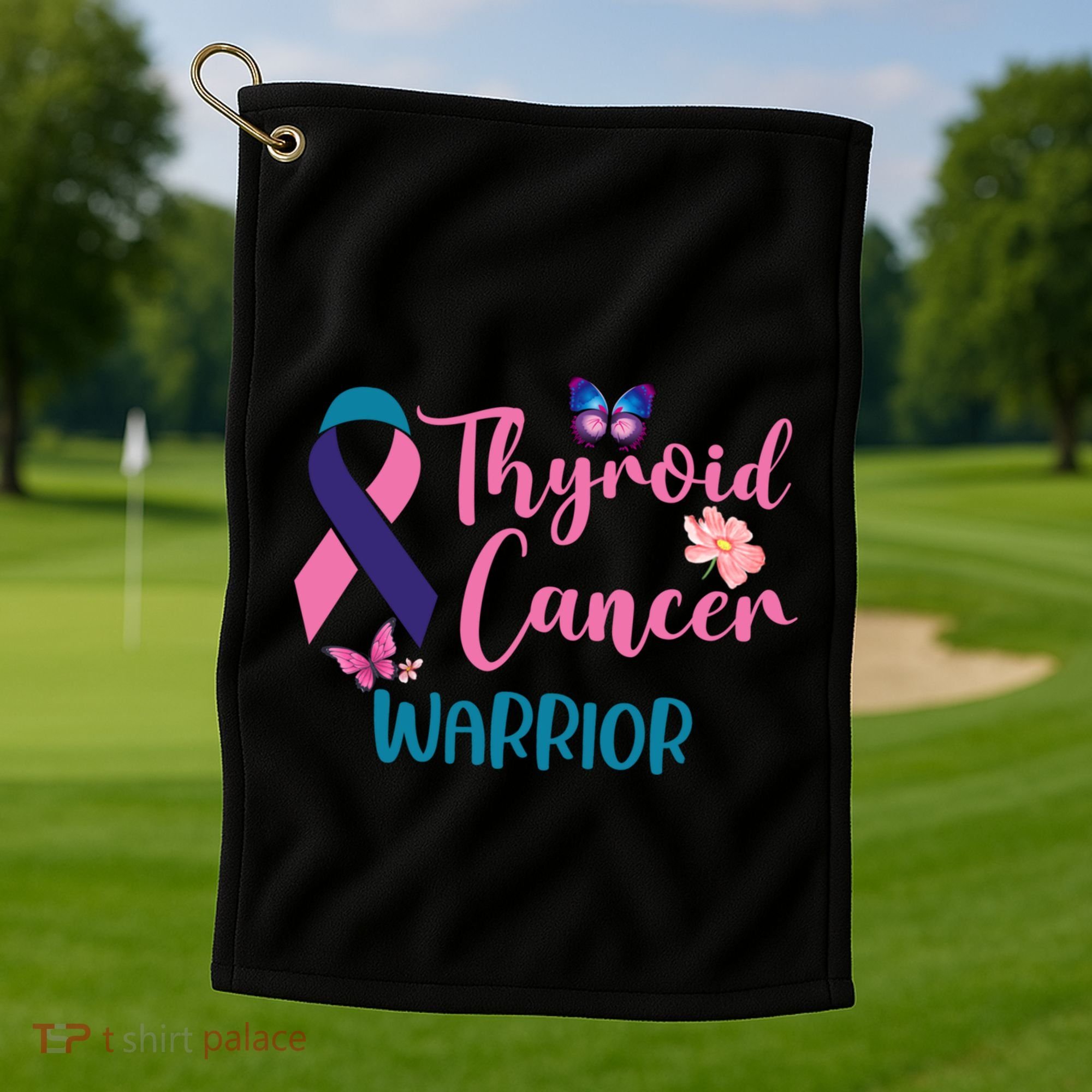 Thyroid Cancer Awareness Butterflies Warrior Ribbon Cute Gift Golf Towel