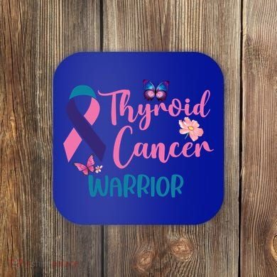 Thyroid Cancer Awareness Butterflies Warrior Ribbon Cute Gift Coaster