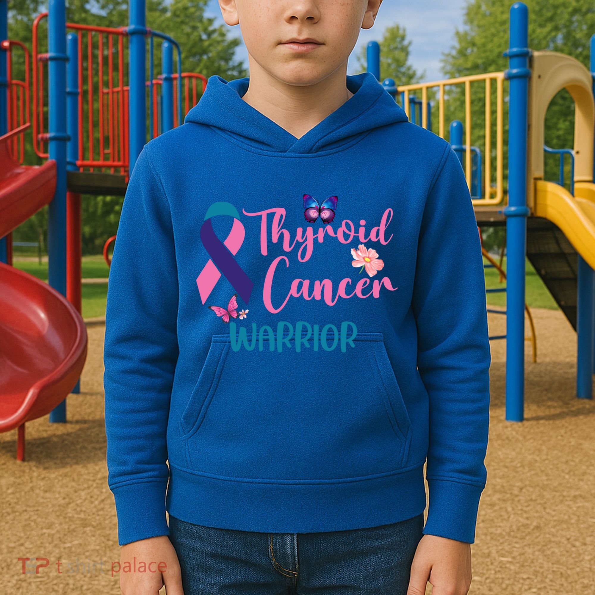 Thyroid Cancer Awareness Butterflies Warrior Ribbon Cute Gift Kids Hoodie
