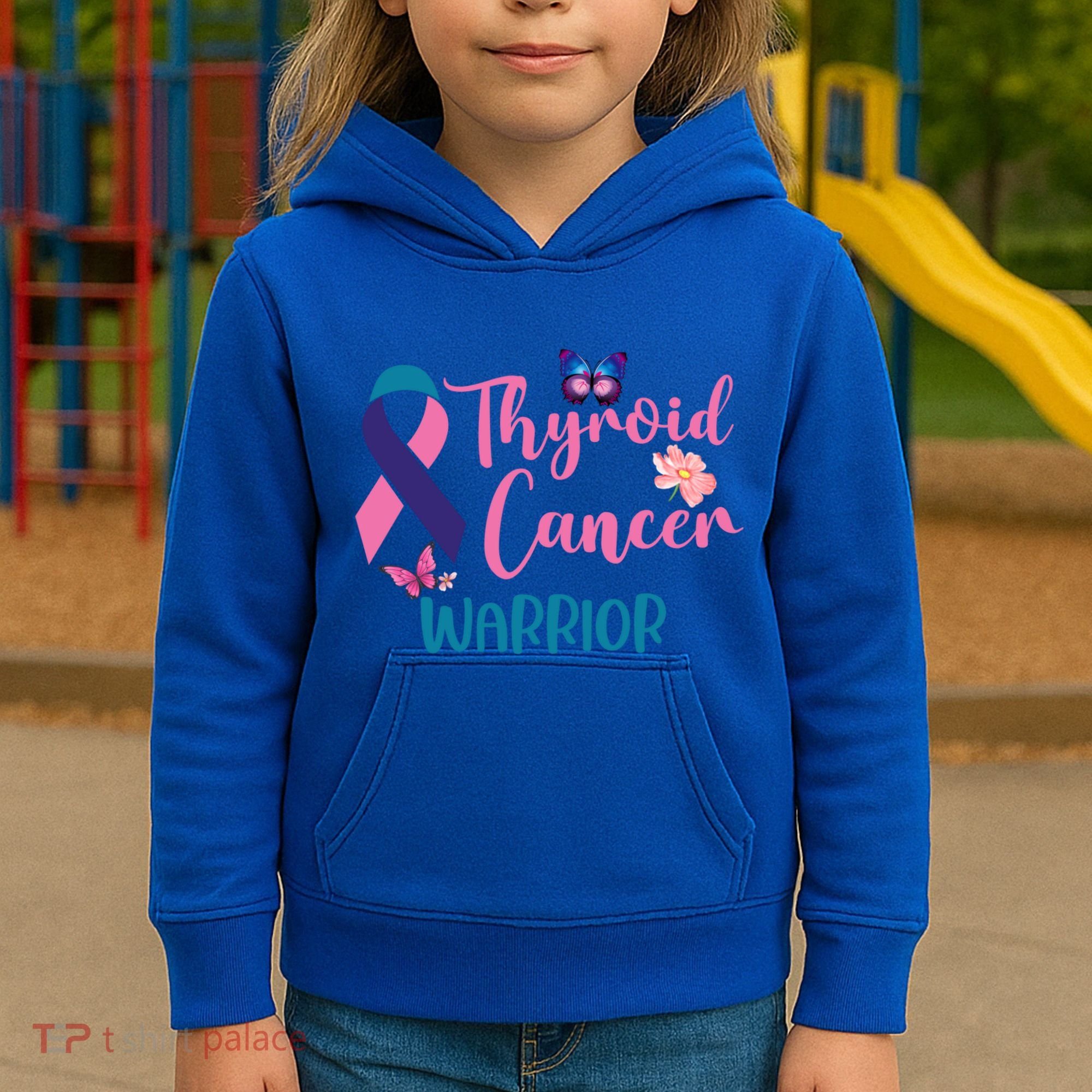 Thyroid Cancer Awareness Butterflies Warrior Ribbon Cute Gift Kids Hoodie