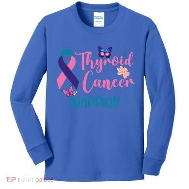 Thyroid Cancer Awareness Butterflies Warrior Ribbon Cute Gift Kids Long Sleeve Shirt