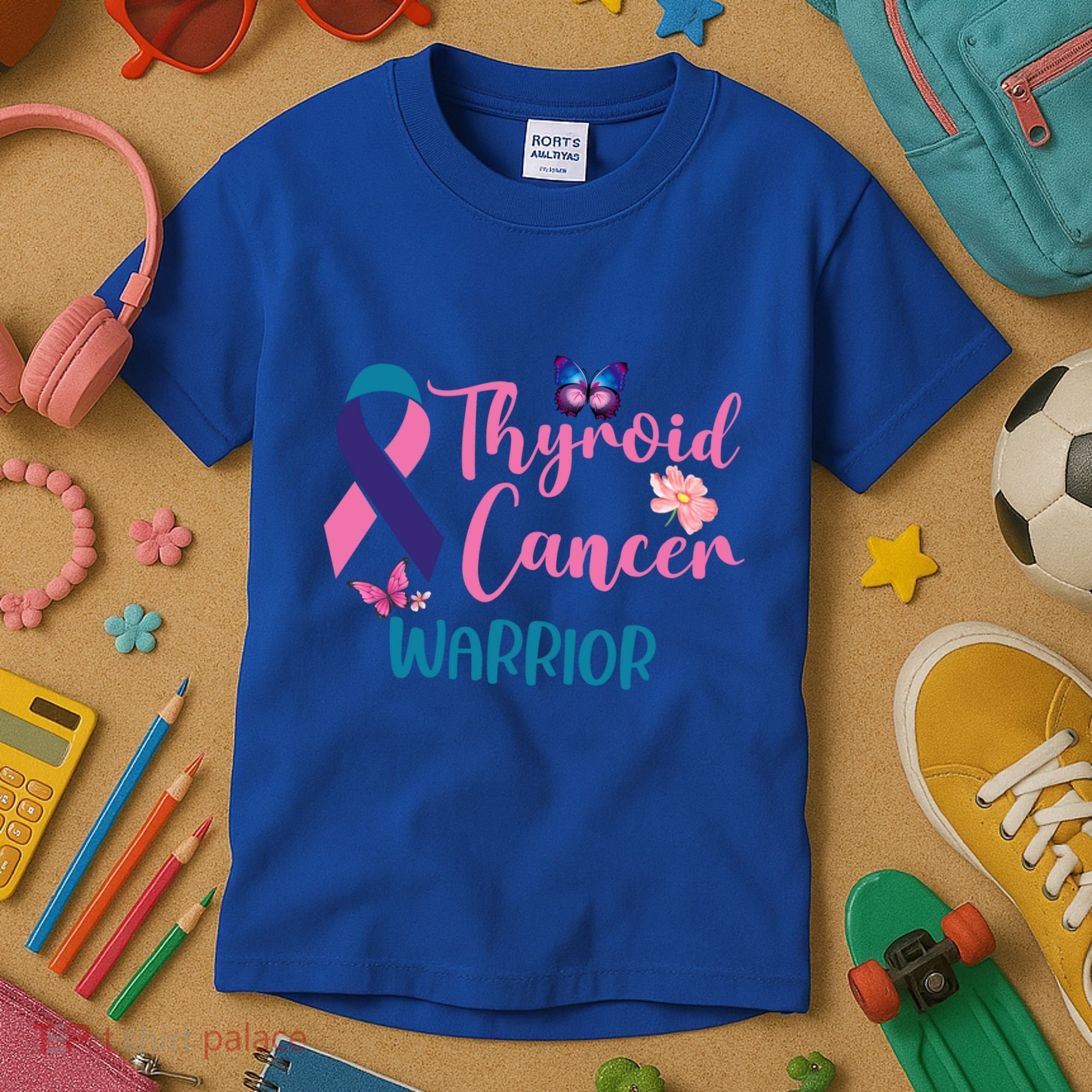 Thyroid Cancer Awareness Butterflies Warrior Ribbon Cute Gift Kids T-Shirt