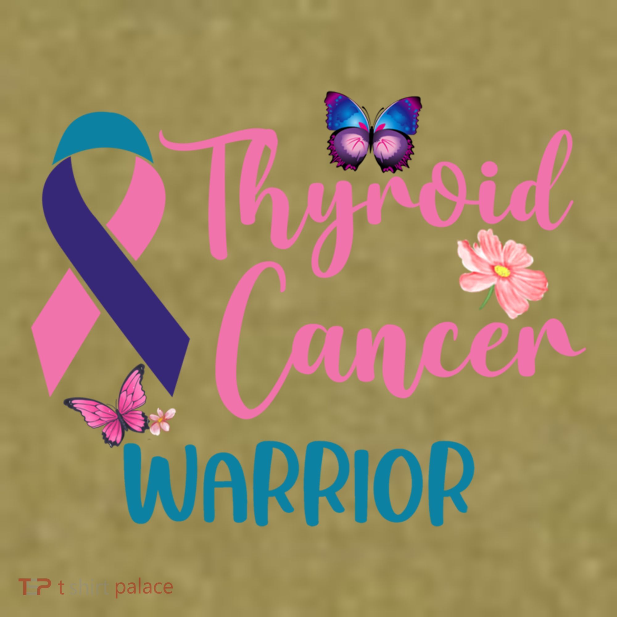 Thyroid Cancer Awareness Butterflies Warrior Ribbon Cute Gift Garment-Dyed Women's Muscle Tee