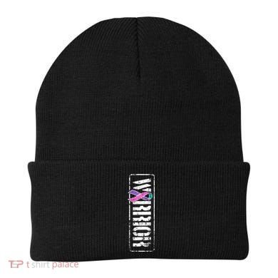 Thyroid Cancer Awareness Gift Sideways Military Warrior Ribbon Gift Beanie