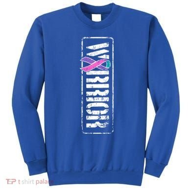 Thyroid Cancer Awareness Gift Sideways Military Warrior Ribbon Gift Sweatshirt