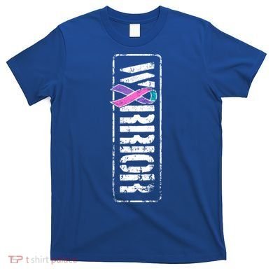 Thyroid Cancer Awareness Gift Sideways Military Warrior Ribbon Gift T-Shirt