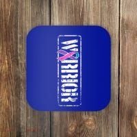 Thyroid Cancer Awareness Gift Sideways Military Warrior Ribbon Gift Coaster thumb 0