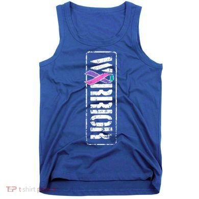 Thyroid Cancer Awareness Gift Sideways Military Warrior Ribbon Gift Tank Top